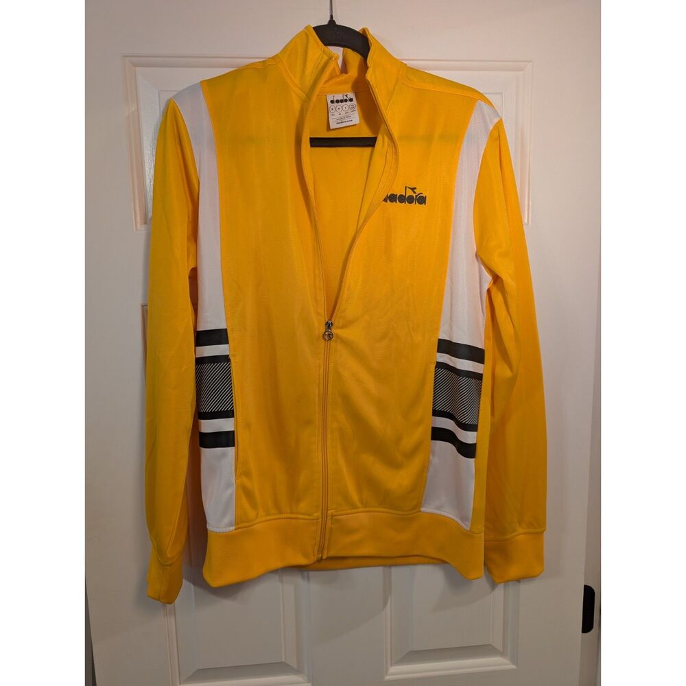Diadora Full Zip Track Jacket Men's Small Yellow White Colorblock Striped